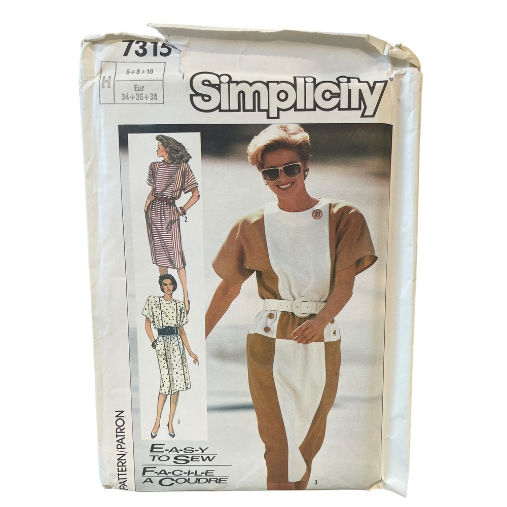 Simplicity 7315 Misses Easy-to-Sew Dress Size 6-10 Vintage 1980s